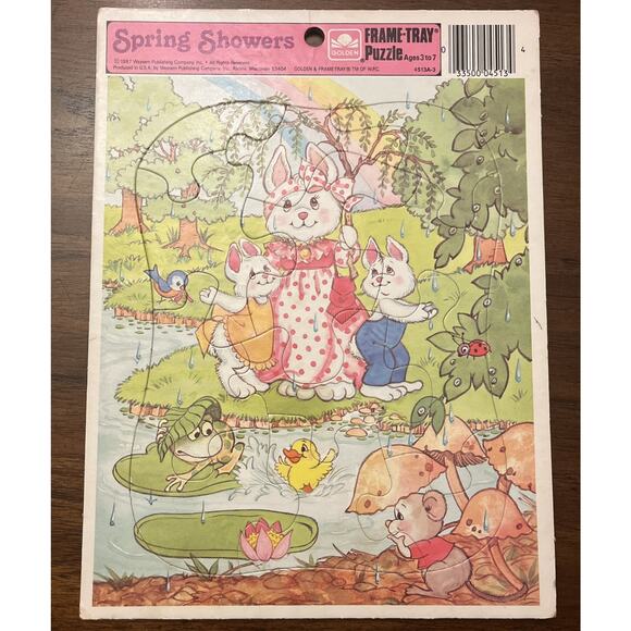 1987 VINTAGE Golden Frame-Tray 12 Piece Puzzles - Lot Of 2 - Spring Bunnies Cute - Picture 6 of 10